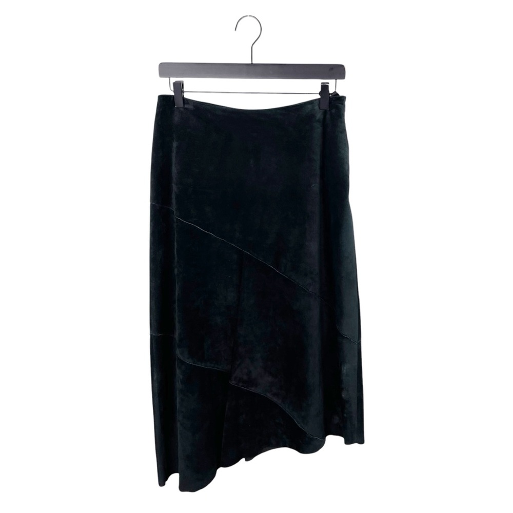 Vintage Cambridge Dry Goods Black Suede Leather Asymmetrical Midi Skirt Size 6